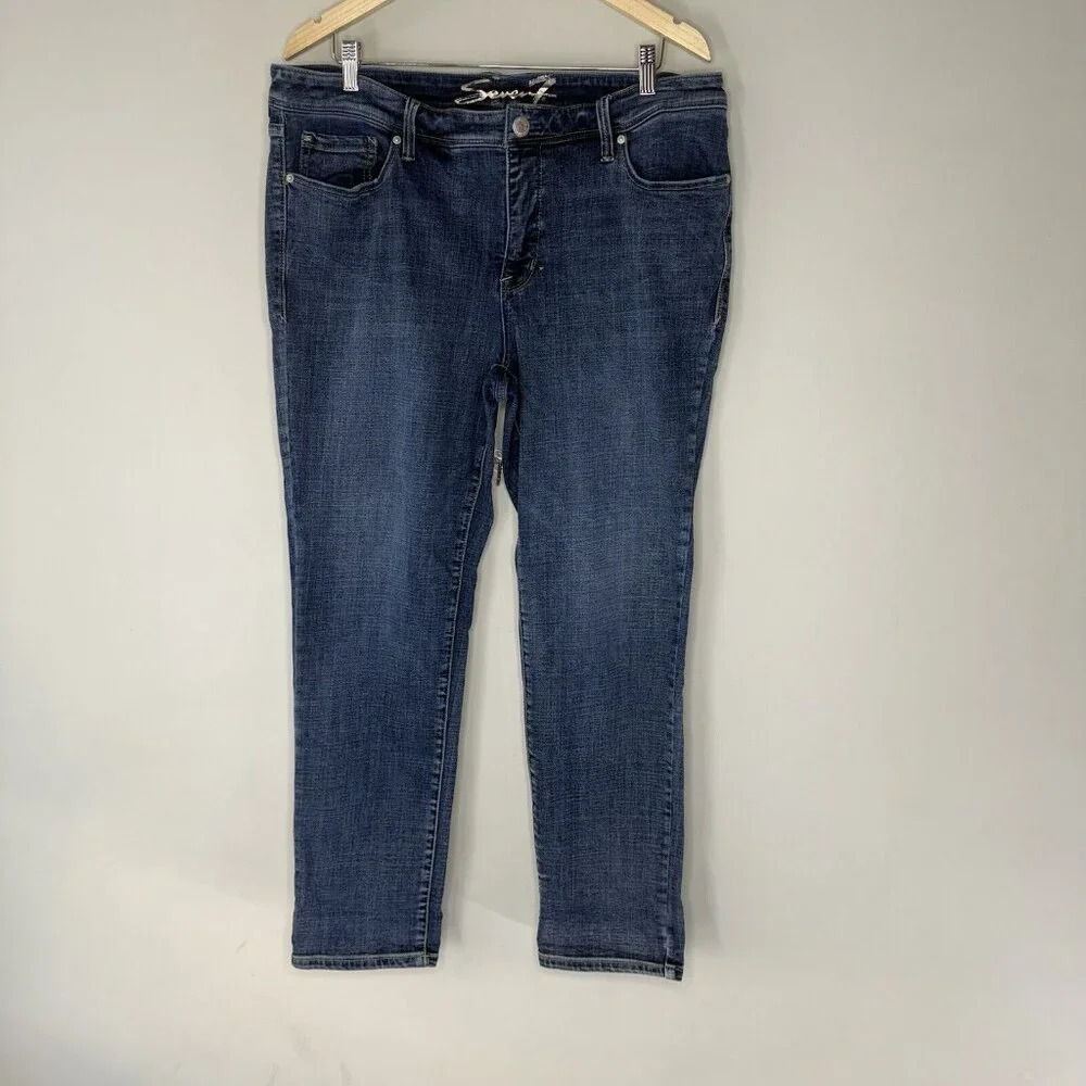 Seven 7 Jeans Skinny Straight Leg Classic Denim Size 18 Logo Pockets High Rise